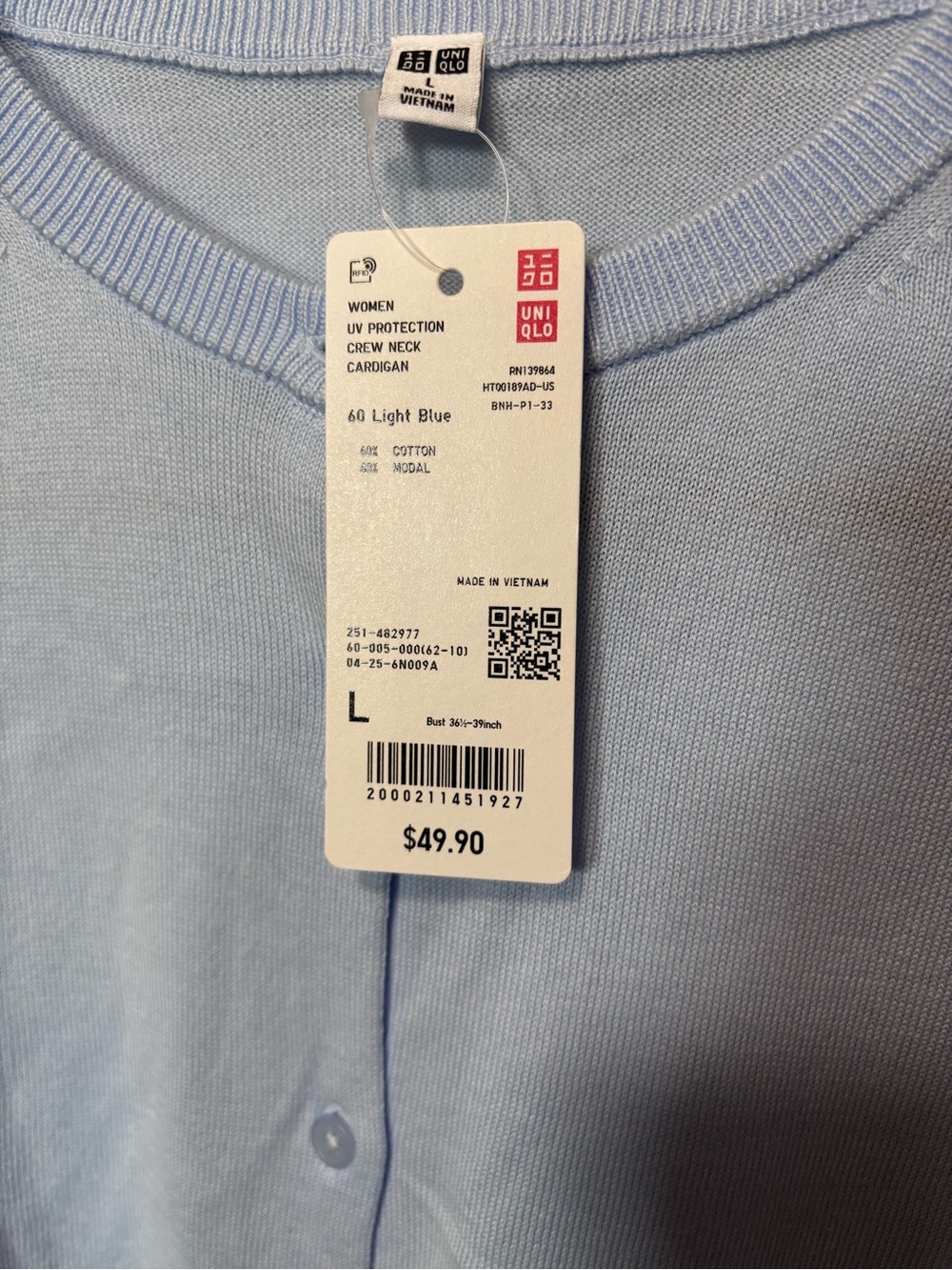 NWT Uniqlo Crew Neck Cardigan Size L - Picture 5 of 5